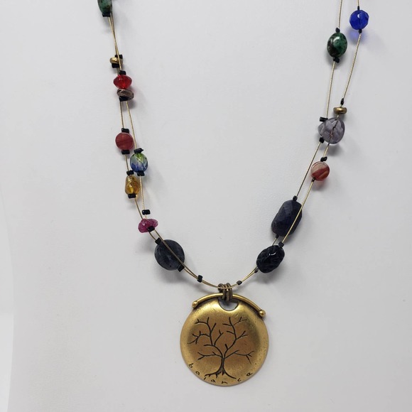 Chicos Balance Tree Pendant Necklace Beaded Wire - Picture 1 of 6